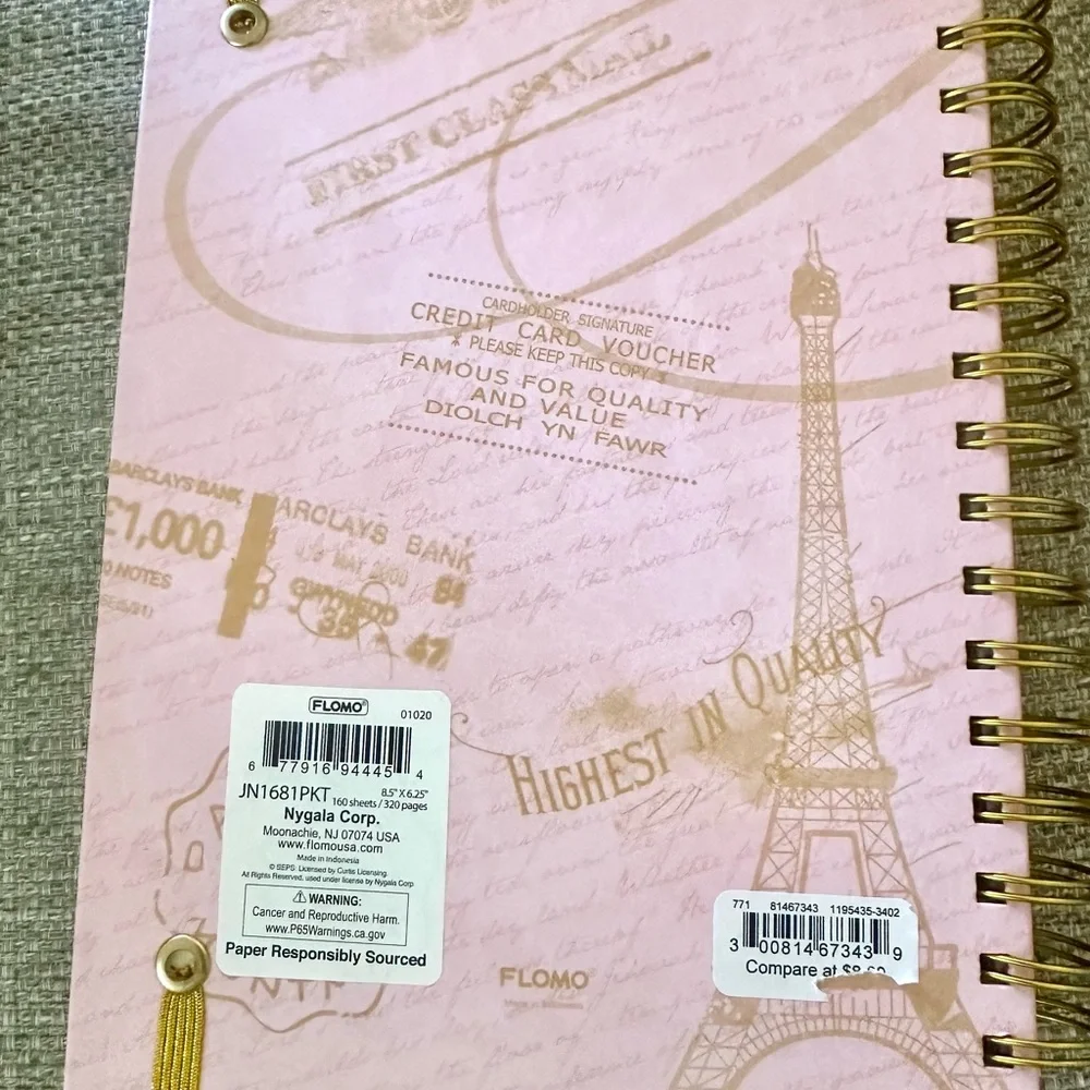 Paris Themed Pink & Gold 320 page‎ Notebook with Papyrus Pink & Gold Pen Set